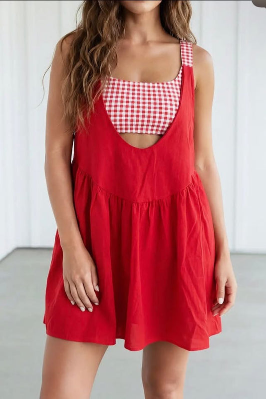 Women’s Gingham Patchwork Mini Dress
